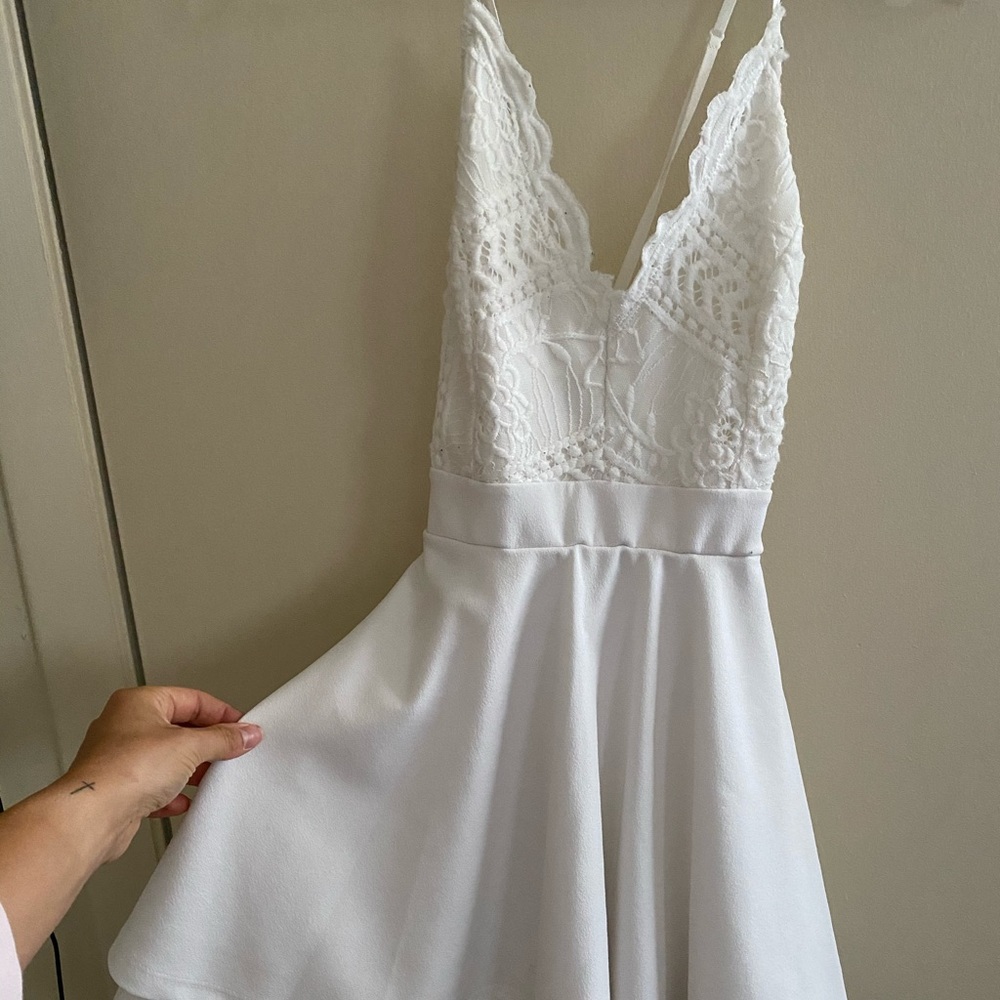 Graduation/ white mini flare dress